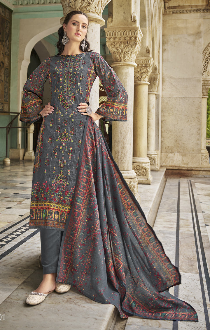 Ladyline 3-Piece Cotton Salwar Kameez Set for Women - Embroidered Kurta, Pants & Printed Dupatta set for Casual Daily Evening wear - Indian Pakistani Suit