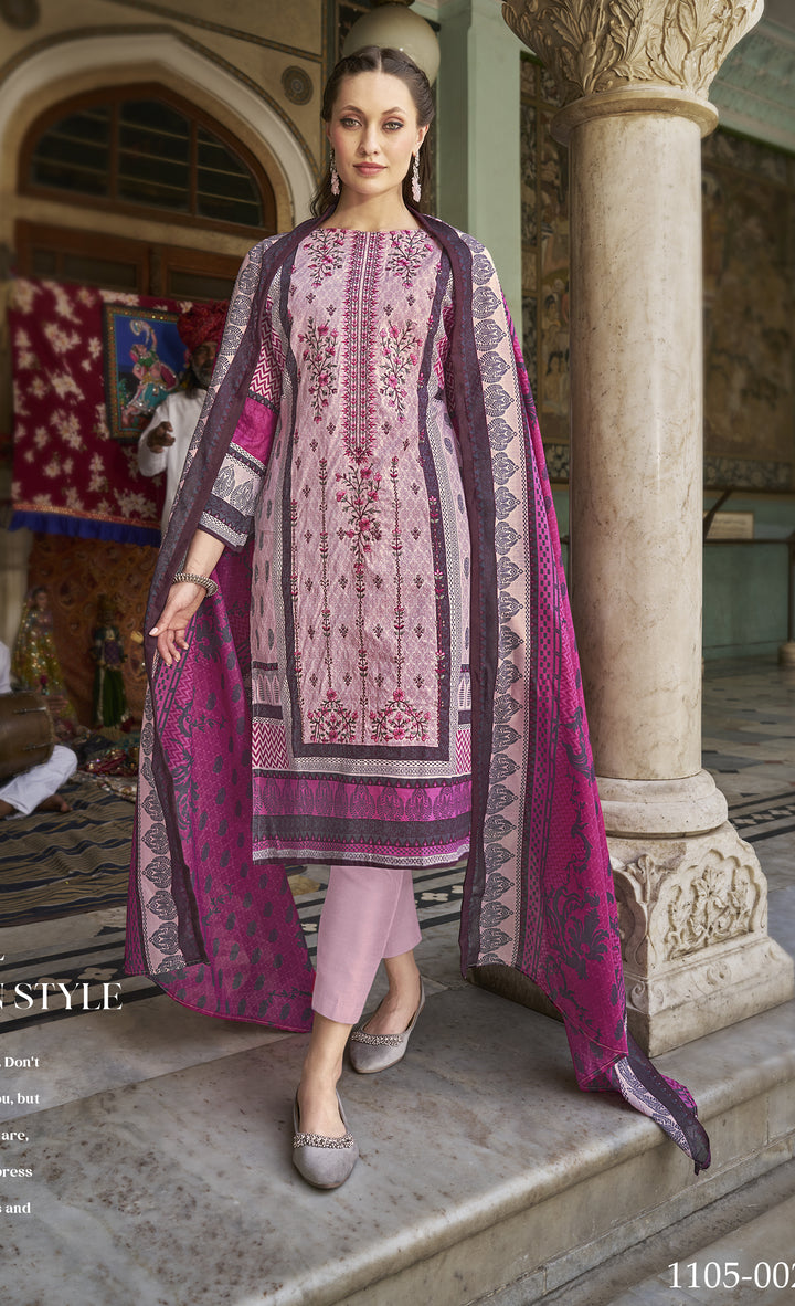 Ladyline 3-Piece Cotton Salwar Kameez Set for Women - Embroidered Kurta, Pants & Printed Dupatta set for Casual Daily Evening wear - Indian Pakistani Suit