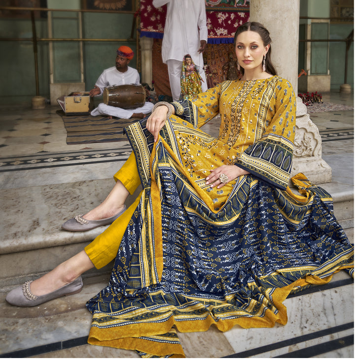 Ladyline 3-Piece Cotton Salwar Kameez Set for Women - Embroidered Kurta, Pants & Printed Dupatta set for Casual Daily Evening wear - Indian Pakistani Suit