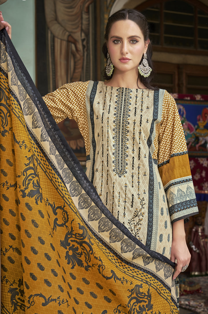 Ladyline 3-Piece Cotton Salwar Kameez Set for Women - Embroidered Kurta, Pants & Printed Dupatta set for Casual Daily Evening wear - Indian Pakistani Suit