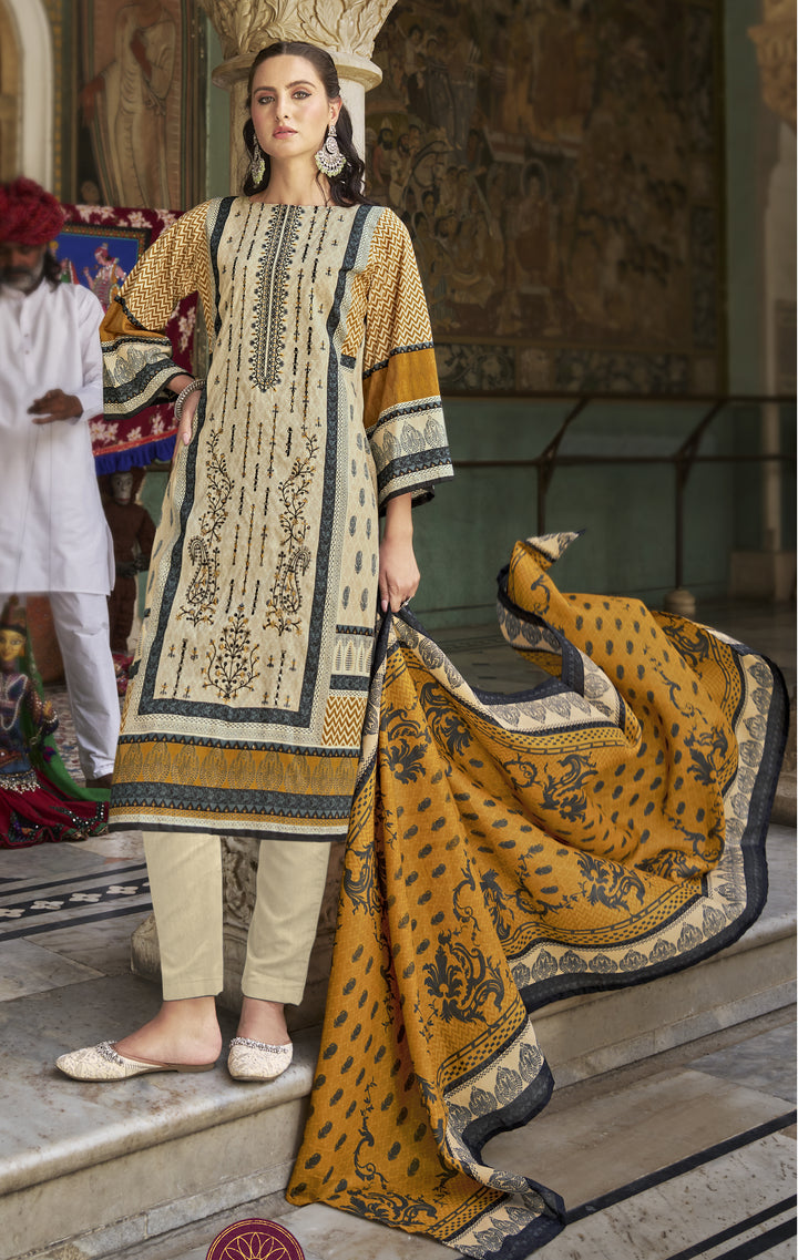 Ladyline 3-Piece Cotton Salwar Kameez Set for Women - Embroidered Kurta, Pants & Printed Dupatta set for Casual Daily Evening wear - Indian Pakistani Suit