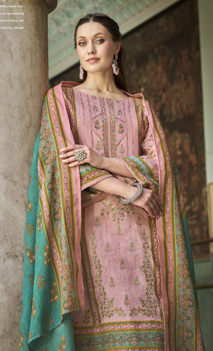 Ladyline 3-Piece Cotton Salwar Kameez Set for Women - Embroidered Kurta, Pants & Printed Dupatta set for Casual Daily Evening wear - Indian Pakistani Suit