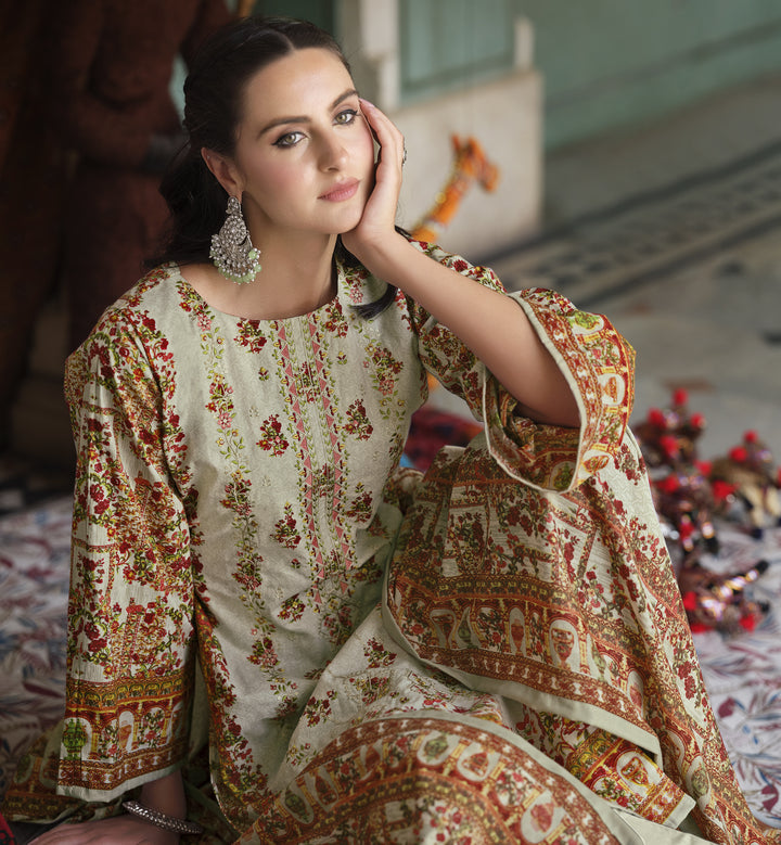 Ladyline 3-Piece Cotton Salwar Kameez Set for Women - Embroidered Kurta, Pants & Printed Dupatta set for Casual Daily Evening wear - Indian Pakistani Suit