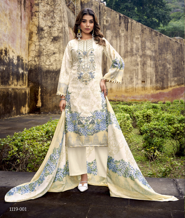 Ladyline 3-Piece Cotton Salwar Kameez Set for Women - Embroidered Kurta, Pants & Printed Dupatta set for Casual Daily Evening wear - Indian Pakistani Suit