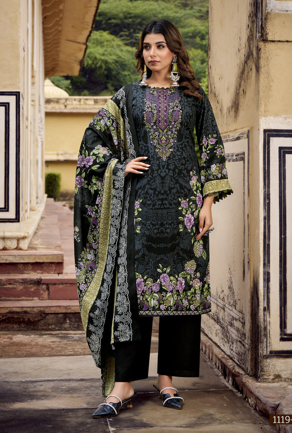 Ladyline 3-Piece Cotton Salwar Kameez Set for Women - Embroidered Kurta, Pants & Printed Dupatta set for Casual Daily Evening wear - Indian Pakistani Suit