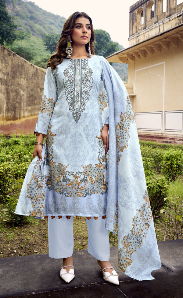 Ladyline 3-Piece Cotton Salwar Kameez Set for Women - Embroidered Kurta, Pants & Printed Dupatta set for Casual Daily Evening wear - Indian Pakistani Suit