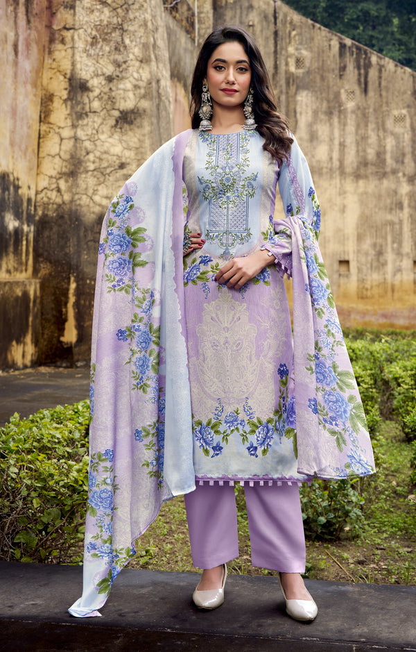 Ladyline 3-Piece Cotton Salwar Kameez Set for Women - Embroidered Kurta, Pants & Printed Dupatta set for Casual Daily Evening wear - Indian Pakistani Suit