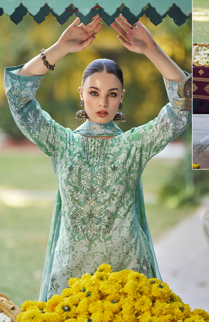 Ladyline 3-Piece Cotton Salwar Kameez Set for Women - Embroidered Kurta, Pants & Printed Dupatta set for Casual Daily Evening wear - Indian Pakistani Suit