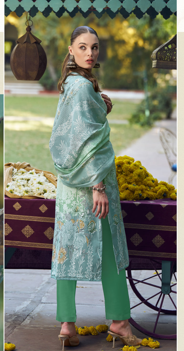 Ladyline 3-Piece Cotton Salwar Kameez Set for Women - Embroidered Kurta, Pants & Printed Dupatta set for Casual Daily Evening wear - Indian Pakistani Suit