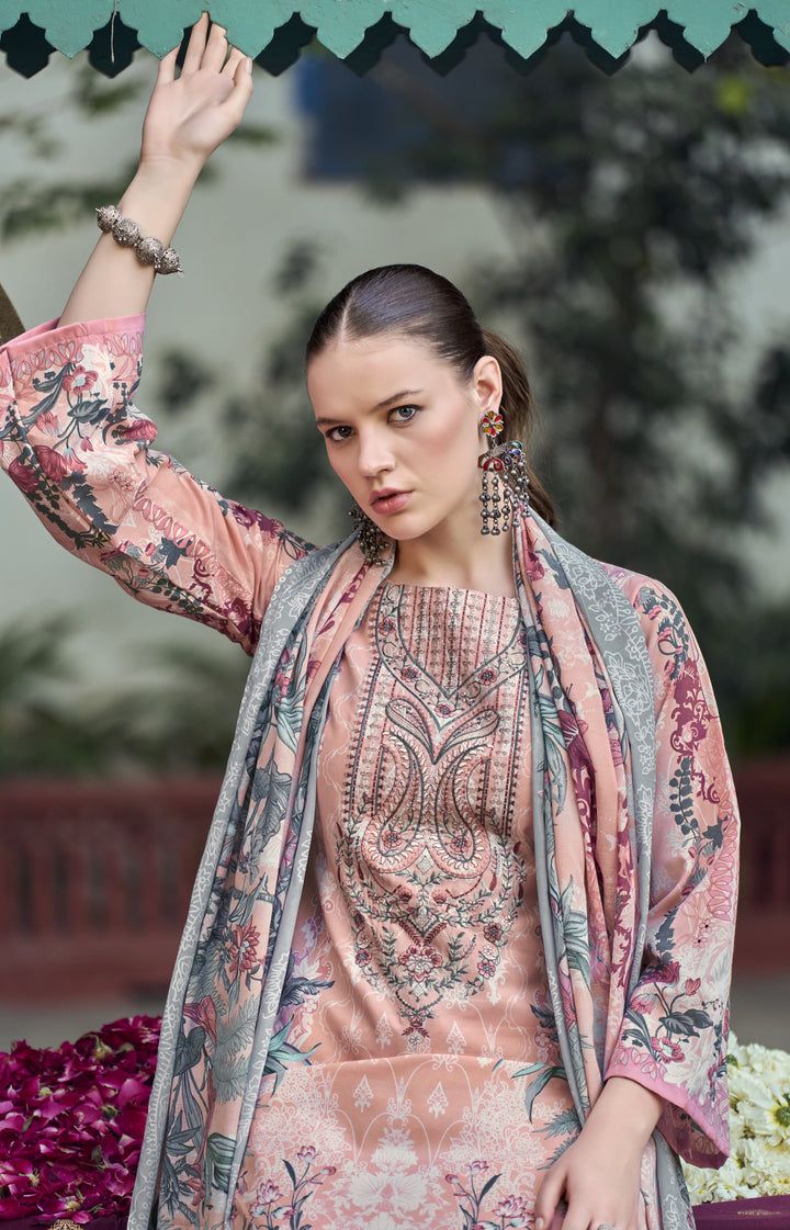 Ladyline 3-Piece Cotton Salwar Kameez Set for Women - Embroidered Kurta, Pants & Printed Dupatta set for Casual Daily Evening wear - Indian Pakistani Suit