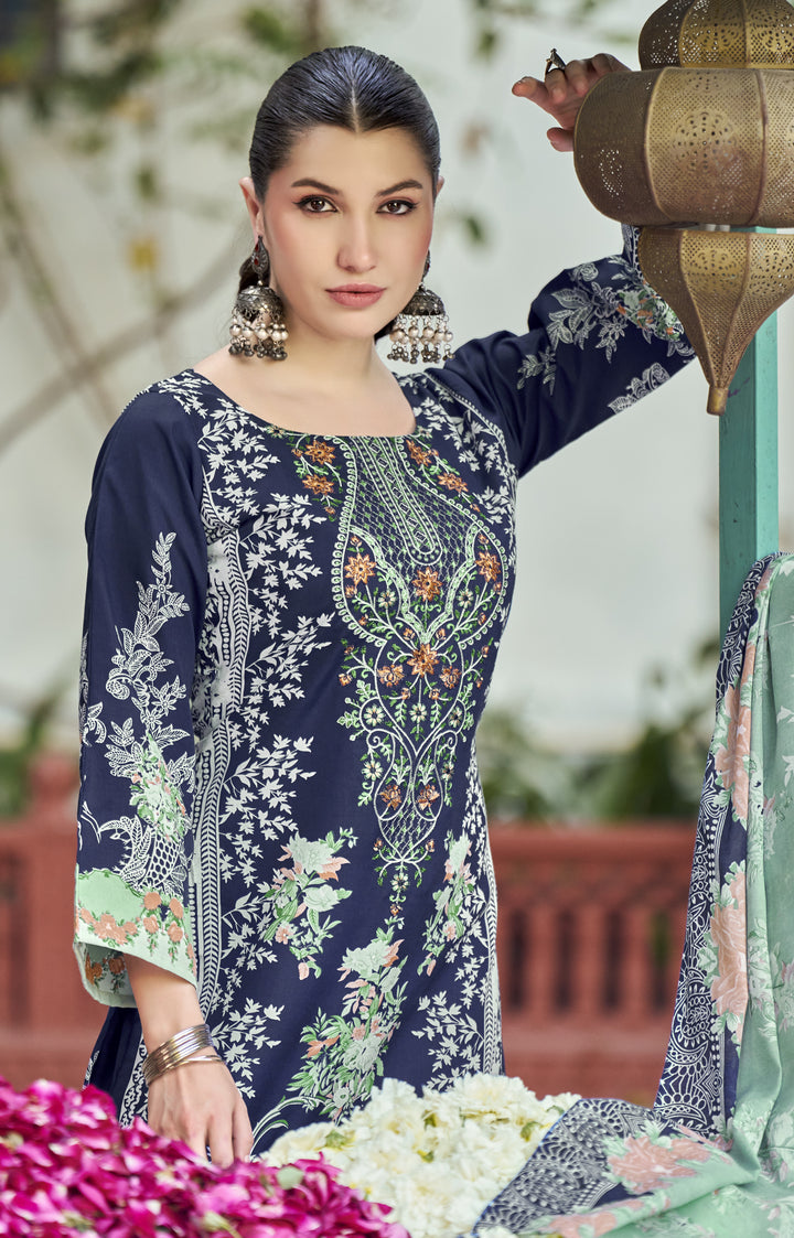 Ladyline 3-Piece Cotton Salwar Kameez Set for Women - Embroidered Kurta, Pants & Printed Dupatta set for Casual Daily Evening wear - Indian Pakistani Suit