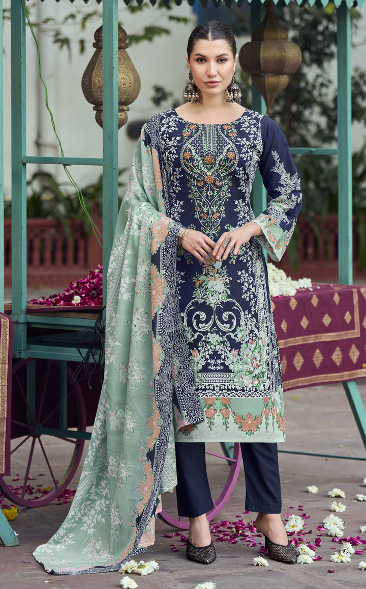 Ladyline 3-Piece Cotton Salwar Kameez Set for Women - Embroidered Kurta, Pants & Printed Dupatta set for Casual Daily Evening wear - Indian Pakistani Suit