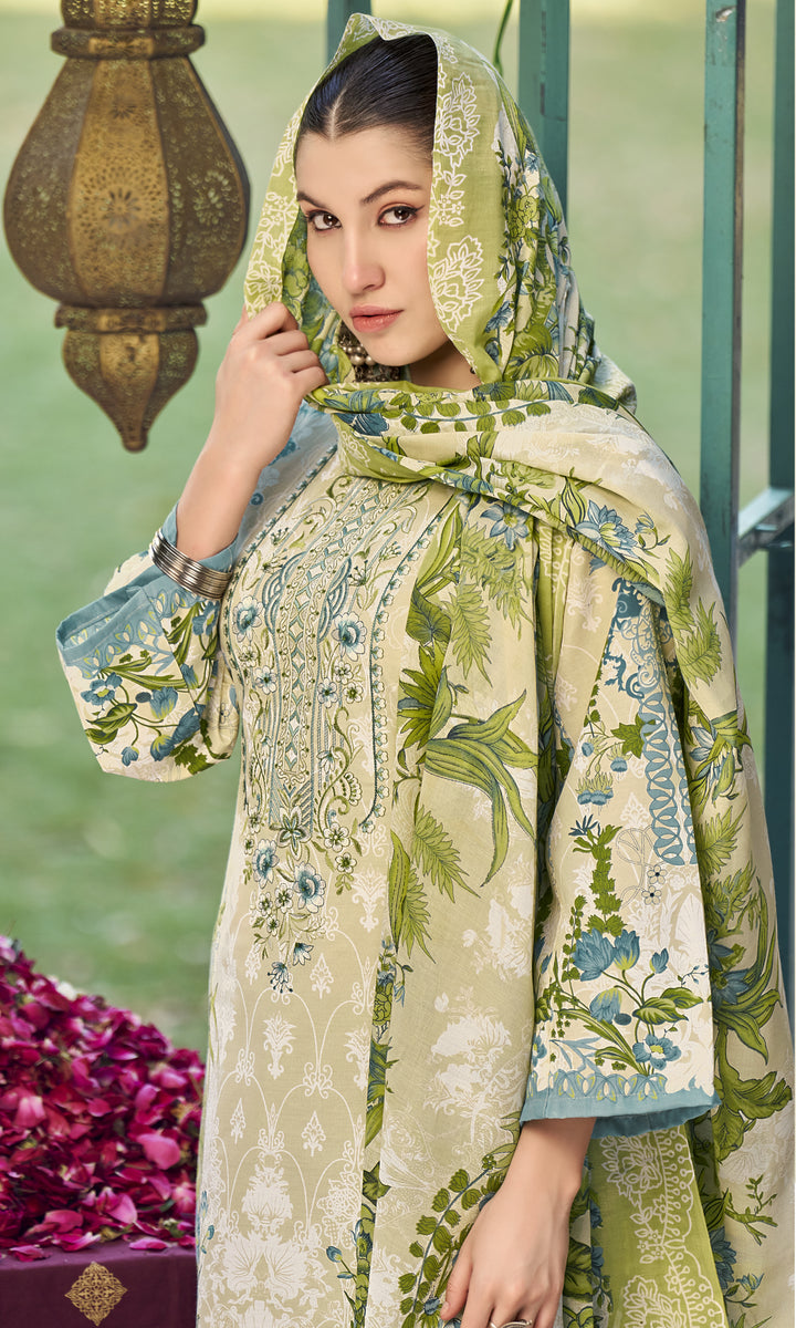 Ladyline 3-Piece Cotton Salwar Kameez Set for Women - Embroidered Kurta, Pants & Printed Dupatta set for Casual Daily Evening wear - Indian Pakistani Suit