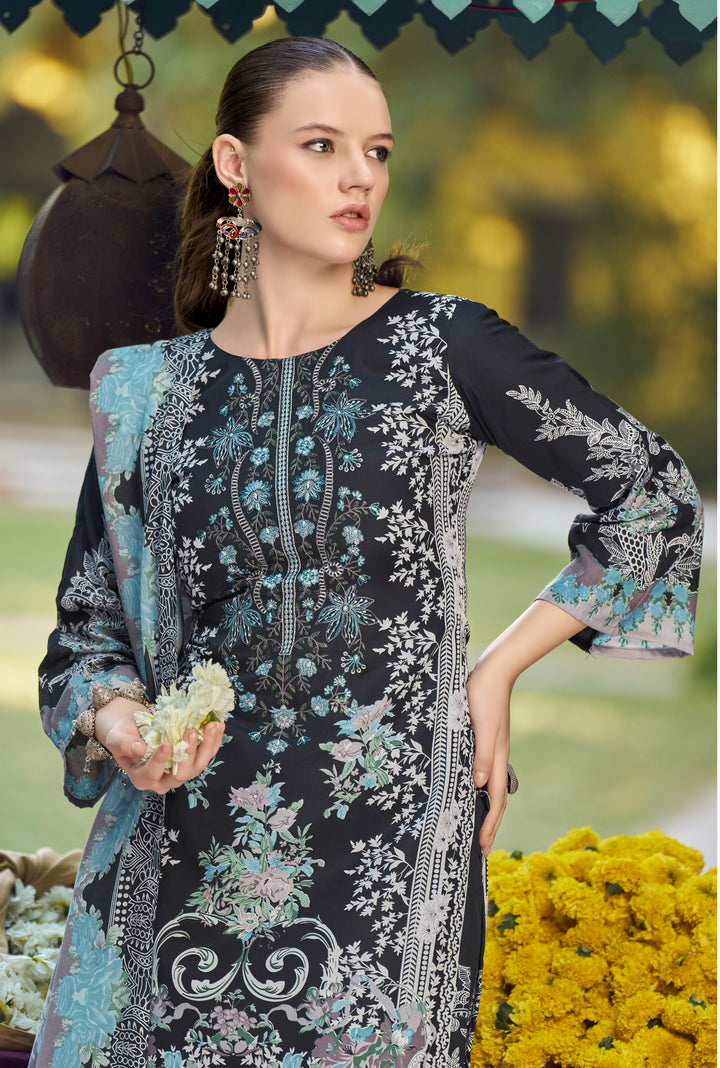 Ladyline 3-Piece Cotton Salwar Kameez Set for Women - Embroidered Kurta, Pants & Printed Dupatta set for Casual Daily Evening wear - Indian Pakistani Suit