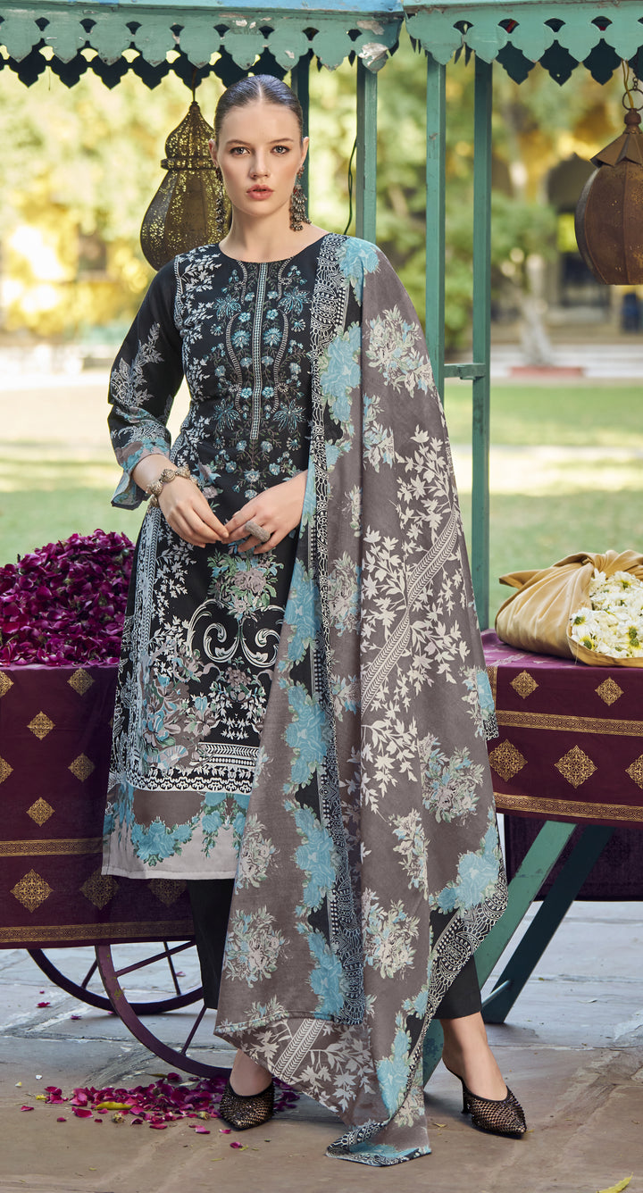 Ladyline 3-Piece Cotton Salwar Kameez Set for Women - Embroidered Kurta, Pants & Printed Dupatta set for Casual Daily Evening wear - Indian Pakistani Suit
