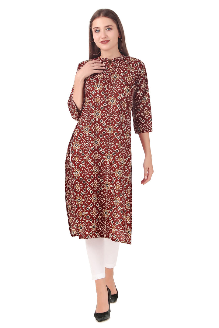 Ladyline Casual Womens Rayon Tunic Top Patola Printed Knee Length Kurti Kurta