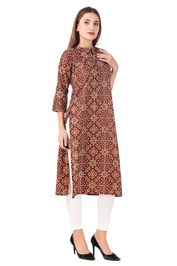 Ladyline Casual Womens Rayon Tunic Top Patola Printed Knee Length Kurti Kurta