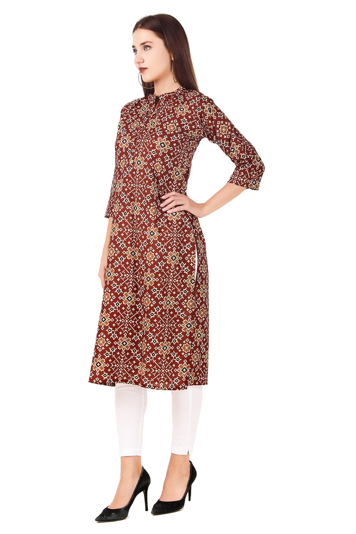 Ladyline Casual Womens Rayon Tunic Top Patola Printed Knee Length Kurti Kurta