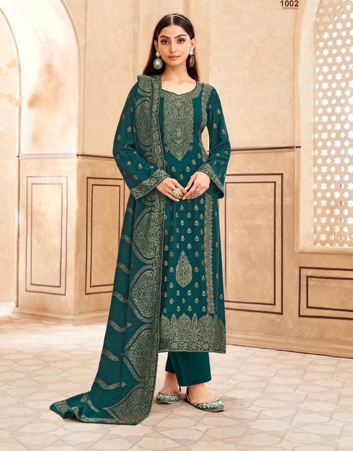 Ladyline Party Wear Pashmina Long Salwar Kameez Jacquard Weaving Winter Formal Indian Dress