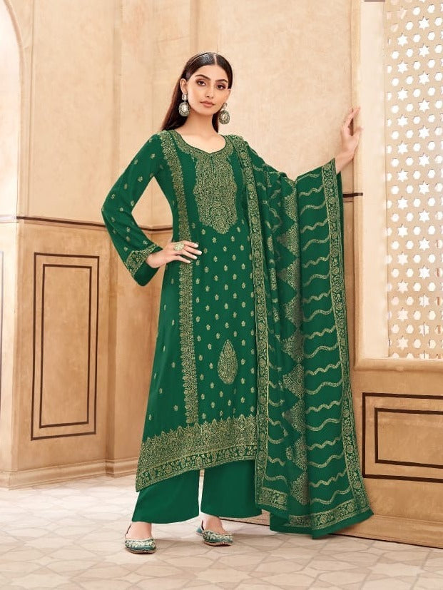 Ladyline Party Wear Pashmina Long Salwar Kameez Jacquard Weaving Winter Formal Indian Dress