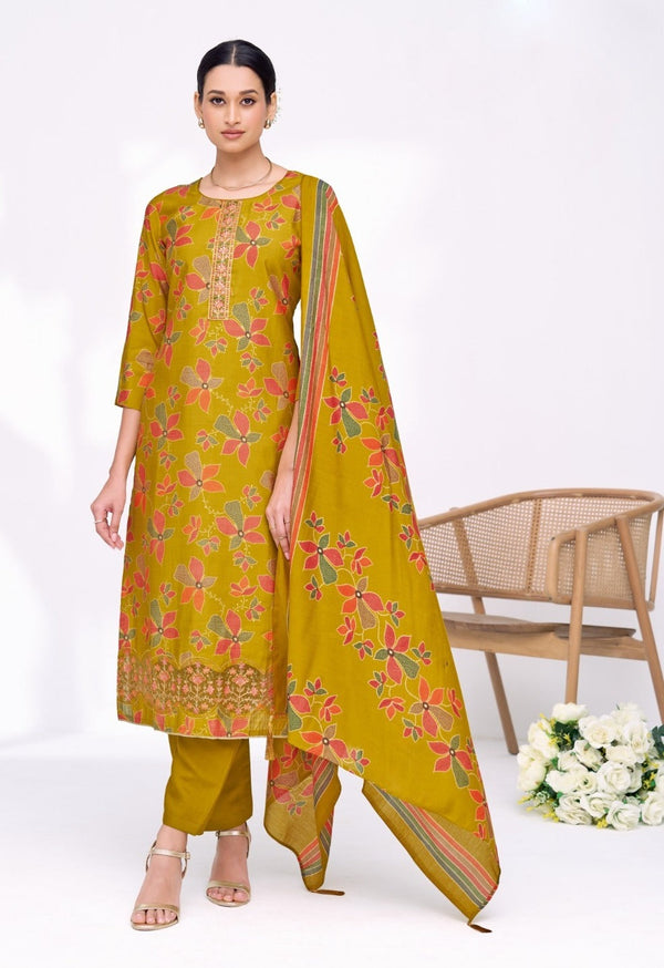 Maslin Silk Floral Printed Salwar Kameez Set with Cut Work Embroidery Border
