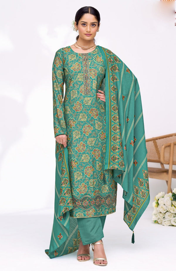 Maslin Silk Floral Printed Salwar Kameez Set with Cut Work Embroidery Border