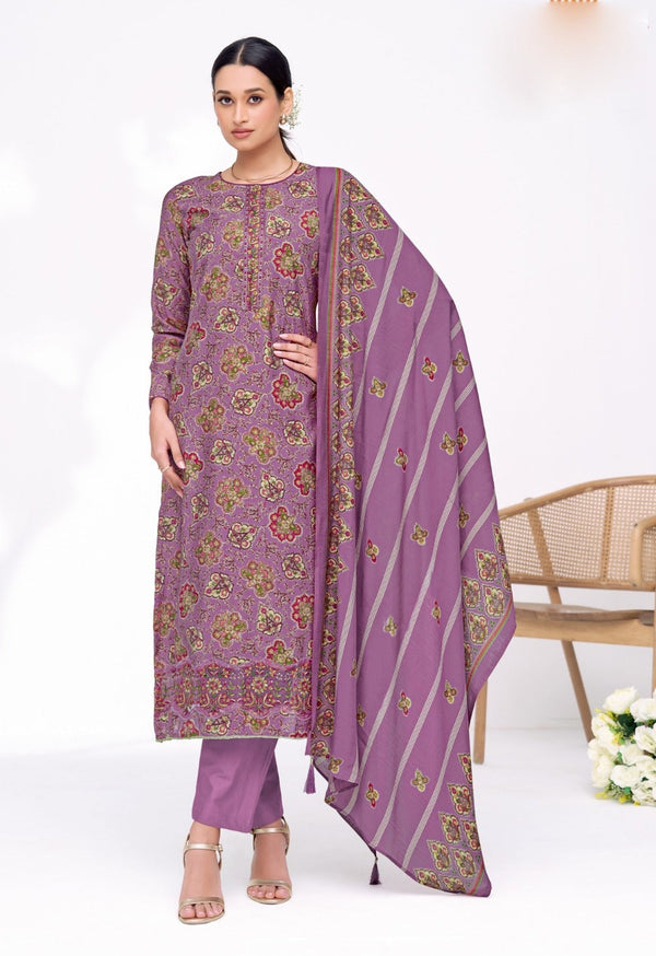 Maslin Silk Floral Printed Salwar Kameez Set with Cut Work Embroidery Border