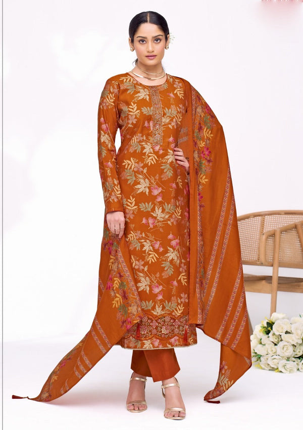 Maslin Silk Floral Printed Salwar Kameez Set with Cut Work Embroidery Border