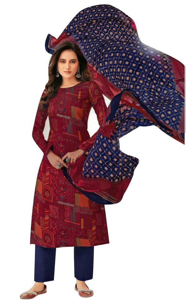 Ladyline Casual 100% Cotton Printed Salwar Kameez Suit with Pyor Chiffon Dupatta (CPSK SNAI850)