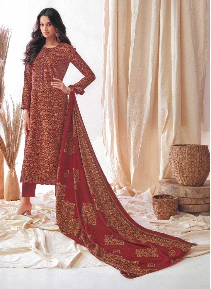 Ladyline Formal Pashmina Salwar Kameez Foil Printed Embroidered Ethnic Indian Pakistani Dress