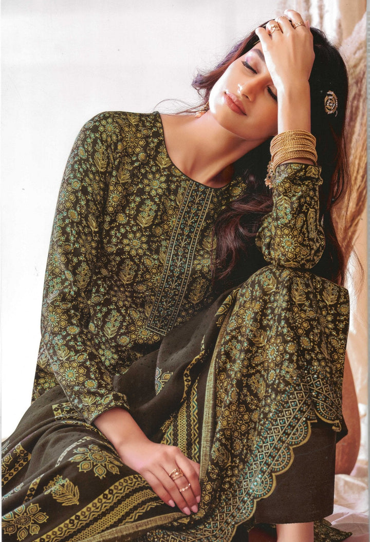 Ladyline Formal Pashmina Salwar Kameez Foil Printed Embroidered Ethnic Indian Pakistani Dress