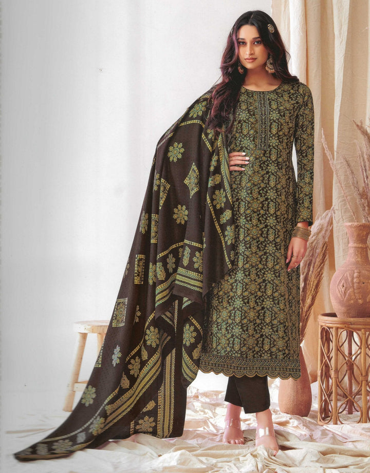 Ladyline Formal Pashmina Salwar Kameez Foil Printed Embroidered Ethnic Indian Pakistani Dress