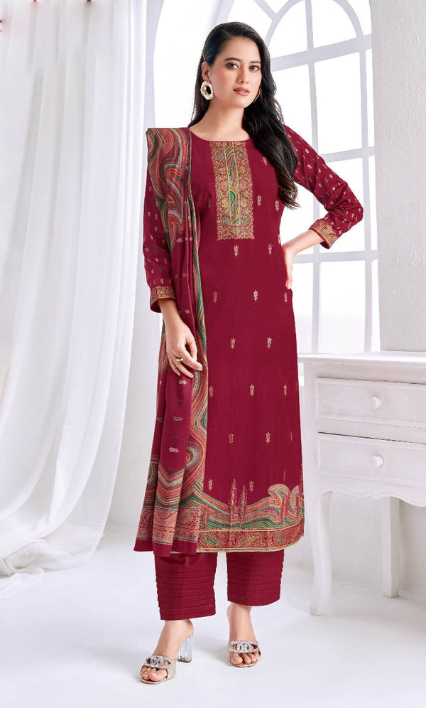 Jam Cotton Silk Salwar Kameez with Foil Print & Silk Dupatta