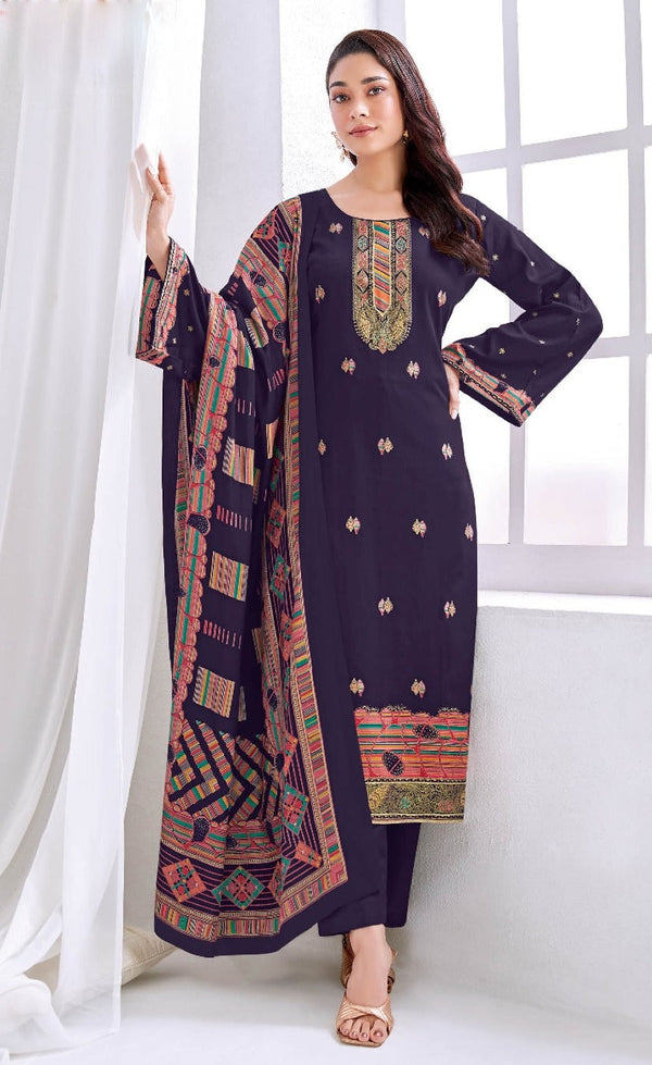 Jam Cotton Silk Salwar Kameez with Foil Print & Silk Dupatta