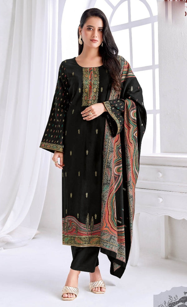 Jam Cotton Silk Salwar Kameez with Foil Print & Silk Dupatta