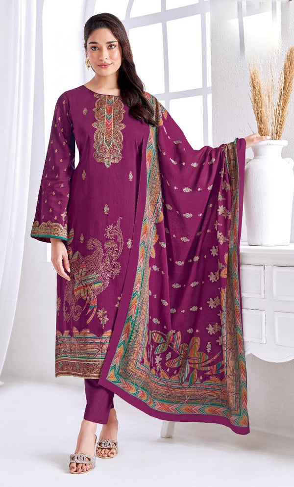 Jam Cotton Silk Salwar Kameez with Foil Print & Silk Dupatta