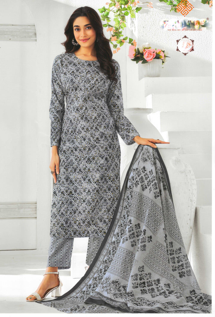 Ladyline Ethnic Cotton Printed Salwar Kameez - Cambric Kurta, Soft Cotton Dupatta and Pants - Ethnic Casual Salwar Suit Set