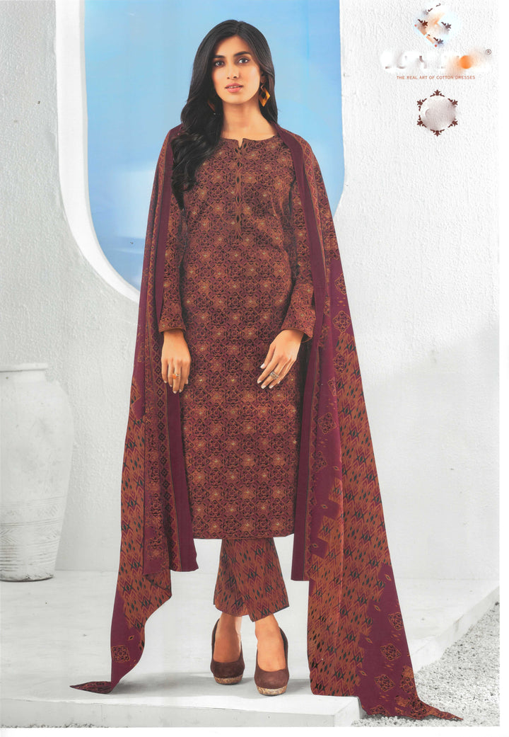 Ladyline Ethnic Cotton Printed Salwar Kameez - Cambric Kurta, Soft Cotton Dupatta and Pants - Ethnic Casual Salwar Suit Set