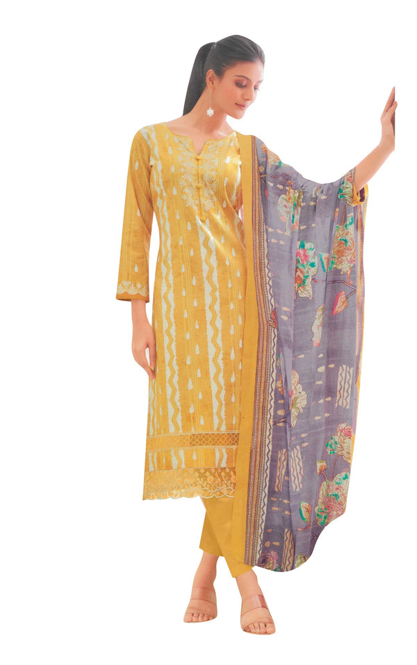 Ladyline Cotton Printed Cutwork Embroidered Salwar Kameez for Women | Pants, Cotton Dupatta