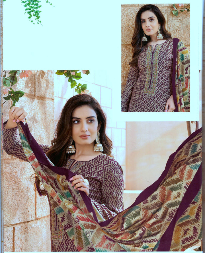 Ladyline Modal Silk Printed Embroidered Salwar Kameez Indian Bollywood Pakistani Dress