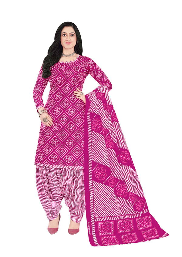 Ladyline Cotton Ethnic Batik / Bandhej Printed Salwar Kameez - Semi Patiala Salwar Indian Dress (CPSK SGB720)