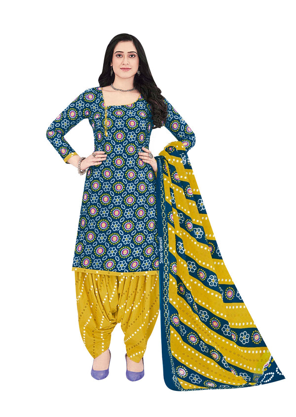 Ladyline Cotton Ethnic Batik / Bandhej Printed Salwar Kameez - Semi Patiala Salwar Indian Dress (CPSK SGB720)