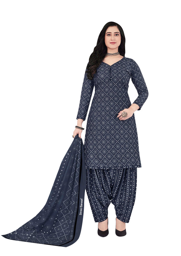 Ladyline Cotton Ethnic Batik / Bandhej Printed Salwar Kameez - Semi Patiala Salwar Indian Dress (CPSK SGB720)