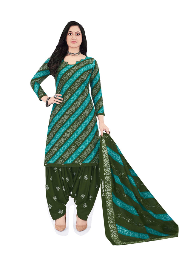 Ladyline Cotton Ethnic Batik / Bandhej Printed Salwar Kameez - Semi Patiala Salwar Indian Dress (CPSK SGB720)