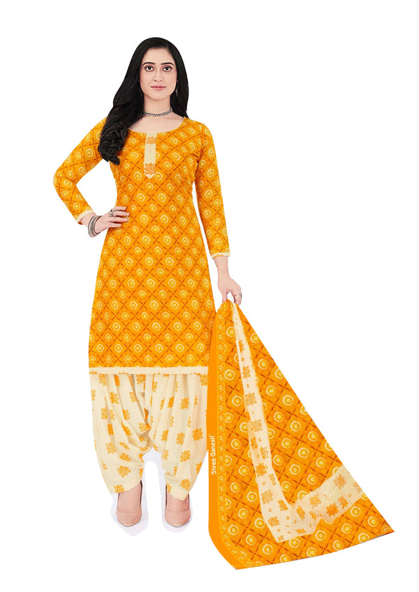 Ladyline Cotton Ethnic Batik / Bandhej Printed Salwar Kameez - Semi Patiala Salwar Indian Dress (CPSK SGB720)