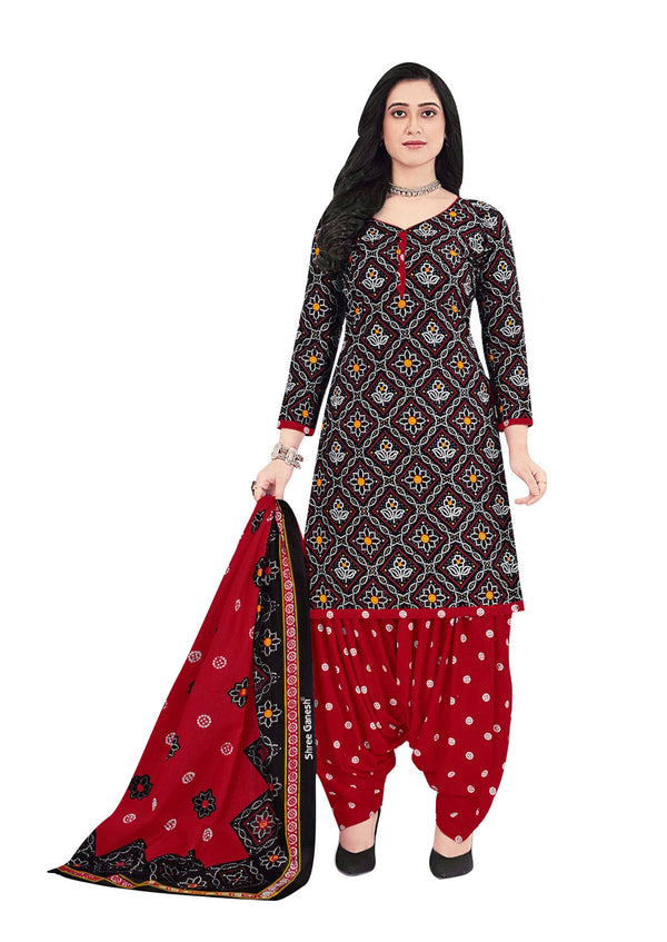 Ladyline Cotton Ethnic Batik / Bandhej Printed Salwar Kameez - Semi Patiala Salwar Indian Dress (CPSK SGB720)