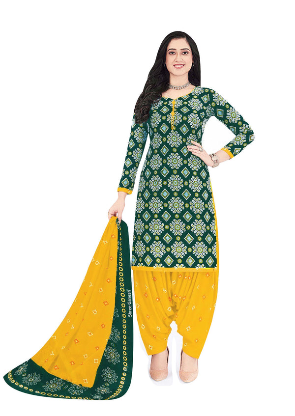 Ladyline Cotton Ethnic Batik / Bandhej Printed Salwar Kameez - Semi Patiala Salwar Indian Dress (CPSK SGB720)