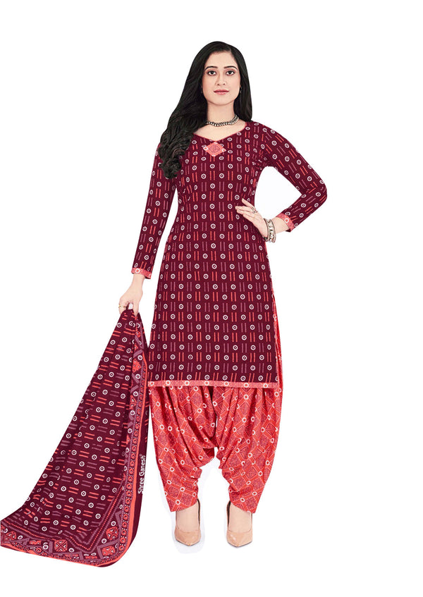 Ladyline Cotton Ethnic Batik / Bandhej Printed Salwar Kameez - Semi Patiala Salwar Indian Dress (CPSK SGB720)