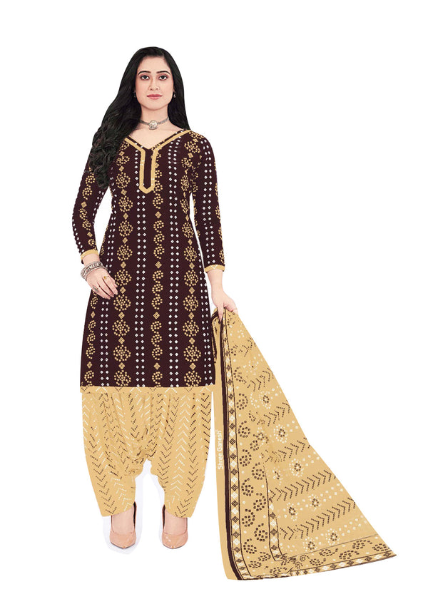 Ladyline Cotton Ethnic Batik / Bandhej Printed Salwar Kameez - Semi Patiala Salwar Indian Dress (CPSK SGB720)