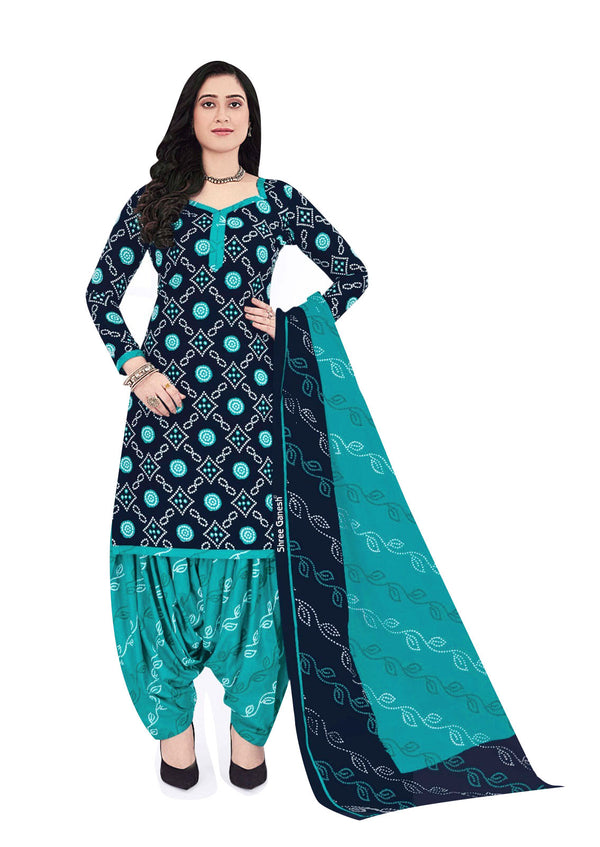 Ladyline Cotton Ethnic Batik / Bandhej Printed Salwar Kameez - Semi Patiala Salwar Indian Dress (CPSK SGB720)